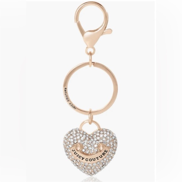 Juicy Couture Gold Color Rhinestones Heart Keychain Bag Charm Keyring - Picture 1 of 4